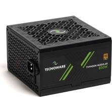 Tecnoware Power Systems Güç Kaynağı Typhoon 850W, 80 Plus Gold, Tam Modüler, Oyun, Sessiz 12 cm Fan, 105°C Japon Kapasitörleri, Dc-Dc Devre, Düz Kablo