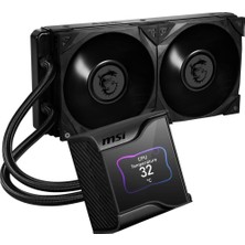 MSI Msı Meg Corelıquıd S280 Aıo Cpu Sıvı Soğutma, 2,4 Inç IPS Ekran, 7. Nesil Asetek Pompa, Vrm Fan, 2x Silent Gale P14 Fan, Buharlaşmaya Dayanıklı Tüpler, Msı Center, Amd ve Intel Uyumlu