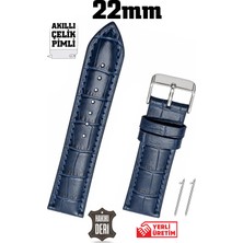 Saatse 22mm Lacivert Kroko Deri Saat Kordonu Kayış Akıllı Pimli