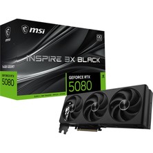 MSI Msı Geforce Rtx 5080 16G Inspire 3x Oc Siyah - 16 GB Gddr7 (30 GBPS/256 Bit), Pcıe 5, Güçlendirme: 2640 Mhz, HDMI 2.1b, Displayport 2.1b