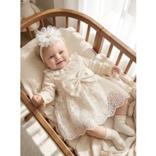 Bebila Baby Kız Bebek Mevlütlük Elbise Bandanalı Dantelli Yeni Doğan Hastane Çıkışı %100 Pamuk Gelinlik Abiye 4030