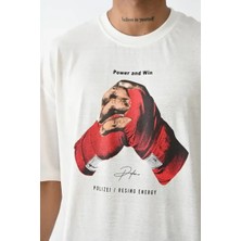 Ayessa Erkek Box Eldiven Baskılı T-Shirt Kısa Kol Bisiklet Yaka Tişört - Beyaz Beyaz - L