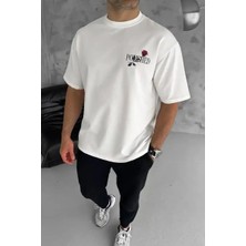 Ayessa Erkek Kısa Kol Yazlık Tişört Bisiklet Yaka Baskılı Oversize T-Shirt - Beyaz Beyaz - M