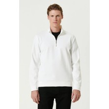 Ayessa Erkek 3 Iplik Pamuklu Uzun Kol Yarım Farmuarlı Yakalı Sweatshirt - - Beyaz Beyaz - M