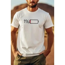 Ayessa Erkek Sarj %1 Baskılı T-Shirt Kısa Kol Bisiklet Yaka Regular Fit Tişört - Beyaz Beyaz - L