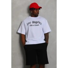 Ayessa Erkek Kısa Kol Tişört Bisiklet Yaka Kanat Baskılı Oversize T-Shirt - Beyaz Beyaz - M