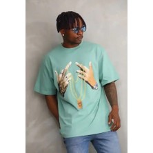 Ayessa Erkek Baskılı T-Shirt Kısa Kol Bisiklet Yaka Rahat Kalıp Tişört - Mint Yeşili Mint Yeşili - M