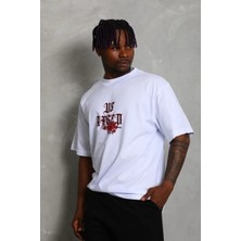 Ayessa Erkek Baskılı Tişört Kısa Kol Bisiklet Yaka Oversize T-Shirt - Beyaz Beyaz - L