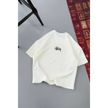 Ayessa Erkek Kısa Kol Yazlık Tişört Bisiklet Yaka Baskılı Oversize T-Shirt - Beyaz Beyaz - L