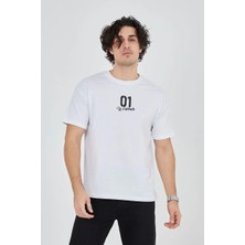 Ayessa Erkek Baskılı T-Shirt Kısa Kol Bisiklet Yaka Regular Fit Rahat Kalıp Günlük Tişört - Beyaz Beyaz - Xl