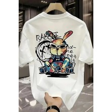 Ayessa Erkek T-Shirt Tavşan Baskılı Kısa Kollu Tişört - Beyaz Beyaz - L