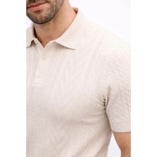 Ayessa Erkek Yazlık Triko Tişört Kısa Kol Polo Yaka Düğmeli T-Shirt - Krem Krem - 2xl