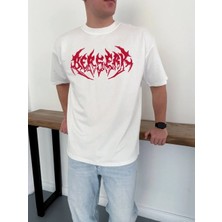 Ayessa Erkek Kısa Kol Yazlık Tişört Bisiklet Yaka Baskılı Oversize T-Shirt - Beyaz Beyaz - L