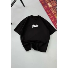 Ayessa Erkek Kısa Kol Yazlık Tişört Bisiklet Yaka Baskılı Oversize T-Shirt - Siyah Siyah - 2xl