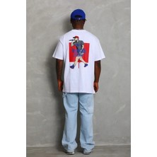 Ayessa Erkek Baskılı Tişört Kısa Kol Bisiklet Yaka Oversize T-Shirt - Beyaz Beyaz - M