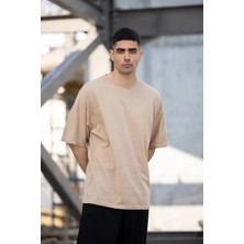Ayessa Erkek Düz T-Shirt Kısa Kol Bisiklet Yaka Regular Fit Rahat Kalıp Günlük Tişört - Bej Bej - L