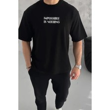 Ayessa Erkek Tişört Bisiklet Yaka Baskılı Oversize Kısa Kol T-Shirt - Siyah Siyah - 2xl