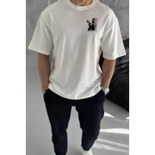 Ayessa Erkek Kısa Kol Yazlık Tişört Bisiklet Yaka Baskılı Oversize T-Shirt - Beyaz Beyaz - Xl