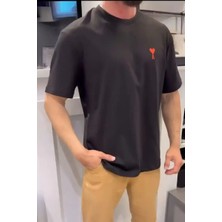 Ayessa Erkek Kısa Kol Tişört Bisiklet Yaka Kalp Baskılı Oversize T-Shirt - Siyah Siyah - 2xl