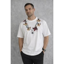 Ayessa Erkek Baskılı T-Shirt Kısa Kol Bisiklet Yaka Regular Fit Tişört - Beyaz Beyaz - M