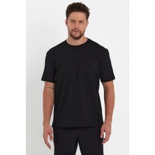 Ayessa Erkek Düz T-Shirt Kısa Kol Bisiklet Yaka Regular Fit Rahat Kalıp Günlük Tişört - Siyah Siyah - 2xl