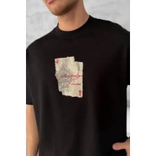 Ayessa Erkek Tişört Kısa Kol Ön ve Arka Baskılı Oversize Bisiklet Yaka T-Shirt - Siyah Siyah - 2xl