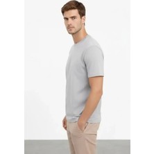 Ayessa Erkek Bisiklet Yaka Yazlık Kısa Kol Düz Tişört Regular Kalıp T-Shirt - Gri Gri - S