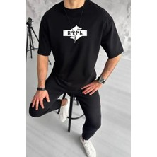 Ayessa Erkek Kısa Kol Yazlık Tişört Bisiklet Yaka Baskılı Oversize T-Shirt - Siyah Siyah - 2xl