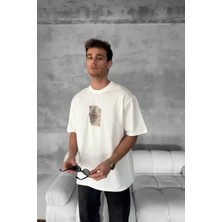 Ayessa Erkek Tişört Kısa Kol Ön ve Arka Baskılı Oversize Bisiklet Yaka T-Shirt - Beyaz Beyaz - Xl