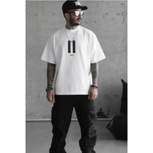Ayessa Erkek Kısa Kol Yazlık Tişört Bisiklet Yaka Baskılı Oversize T-Shirt - Beyaz Beyaz - S