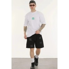 Ayessa Erkek Kısa Kol Yazlık Tişört Bisiklet Yaka Baskılı Oversize T-Shirt - Beyaz Beyaz - S