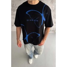 Ayessa Erkek Kısa Kol Yazlık Tişört Bisiklet Yaka Baskılı Oversize T-Shirt - Siyah Siyah - 2xl