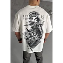 Ayessa Erkek Kısa Kol Tişört Bisiklet Yaka Filistin Poşulu Baskılı T-Shirt - Beyaz Beyaz - Xl