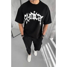 Ayessa Erkek Tişört Bisiklet Yaka Baskılı Oversize Kısa Kol T-Shirt - Siyah Siyah - 2xl