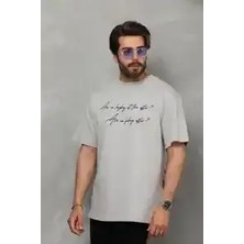 Ayessa Erkek Kısa Kol Yazlık Tişört Bisiklet Yaka Baskılı Oversize T-Shirt - Gri Gri - Xl