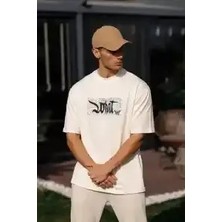 Ayessa Erkek Kısa Kol Yazlık Tişört Bisiklet Yaka Baskılı Oversize T-Shirt - Beyaz Beyaz - S
