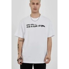 Ayessa Erkek Kısa Kol Yazlık Tişört Bisiklet Yaka Baskılı Oversize T-Shirt - Beyaz Beyaz - S