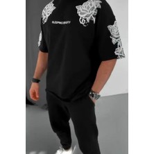 Ayessa Erkek Kısa Kol Yazlık Tişört Bisiklet Yaka Baskılı Oversize T-Shirt - Siyah Siyah - 2xl