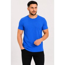 Ayessa Erkek Basic Tişört Bisiklet Yaka Kısa Kol Günlük Yazlık Slim Fit T-Shirt - Saks Mavisi Saks Mavisi - Xl