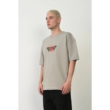 Ayessa Erkek Baskılı T-Shirt Kısa Kol Bisiklet Yaka Rahat Kalıp Tişört  - Boyalı Gri Boyalı Gri - Xl