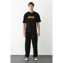 Ayessa Erkek Baskılı T-Shirt Kısa Kol Bisiklet Yaka Regular Fit Rahat Kalıp Günlük Tişört - Siyah Siyah - 2xl