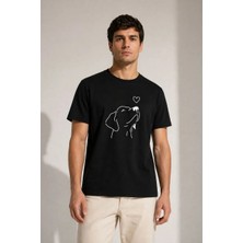 Ayessa Erkek Köpek Figürlü Minimal Baskılı Tişört Kısa Kol Yazlık T-Shirt - Siyah Siyah - 2xl