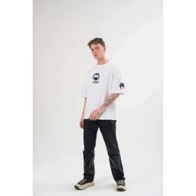 Ayessa Erkek Kısa Kol Tişört Göğüs ve Kol Bisiklet Yaka Baskılı T-Shirt - Beyaz Beyaz - Xl