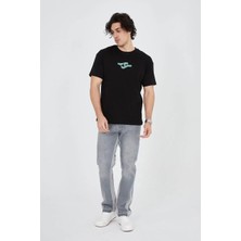 Ayessa Erkek Baskılı T-Shirt Kısa Kol Bisiklet Yaka Regular Fit Rahat Kalıp Günlük Tişört - Siyah Siyah - 2xl