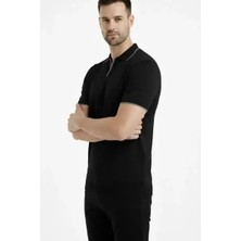 Ayessa Erkek Yazlık Dokuma Triko Tişört Düğmesiz Polo Yaka Kısa Kol T-Shirt - Siyah Siyah - 2xl