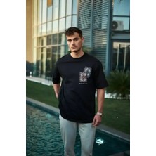 Ayessa Erkek Kısa Kol Yazlık Tişört Bisiklet Yaka Baskılı Oversize T-Shirt - Siyah Siyah - 2xl