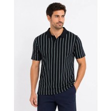 Ayessa Erkek Pike Kumaş Çizgili Polo Yaka Tişört Kısa Kol Yazlık T-Shirt - Siyah Siyah - 2xl