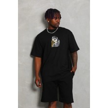 Ayessa Erkek Baskılı Tişört Kısa Kol Bisiklet Yaka Oversize T-Shirt - Siyah Siyah - 2xl