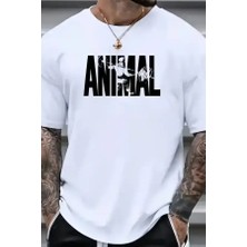 Ayessa Erkek Anımal Baskılı Tişört Bisiklet Yakayazlık T-Shirt - Beyaz Siyah - 2xl