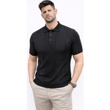 Ayessa Erkek Yazlık Triko Tişört Kısa Kol Polo Yaka Düğmeli T-Shirt - Siyah Siyah - 2xl